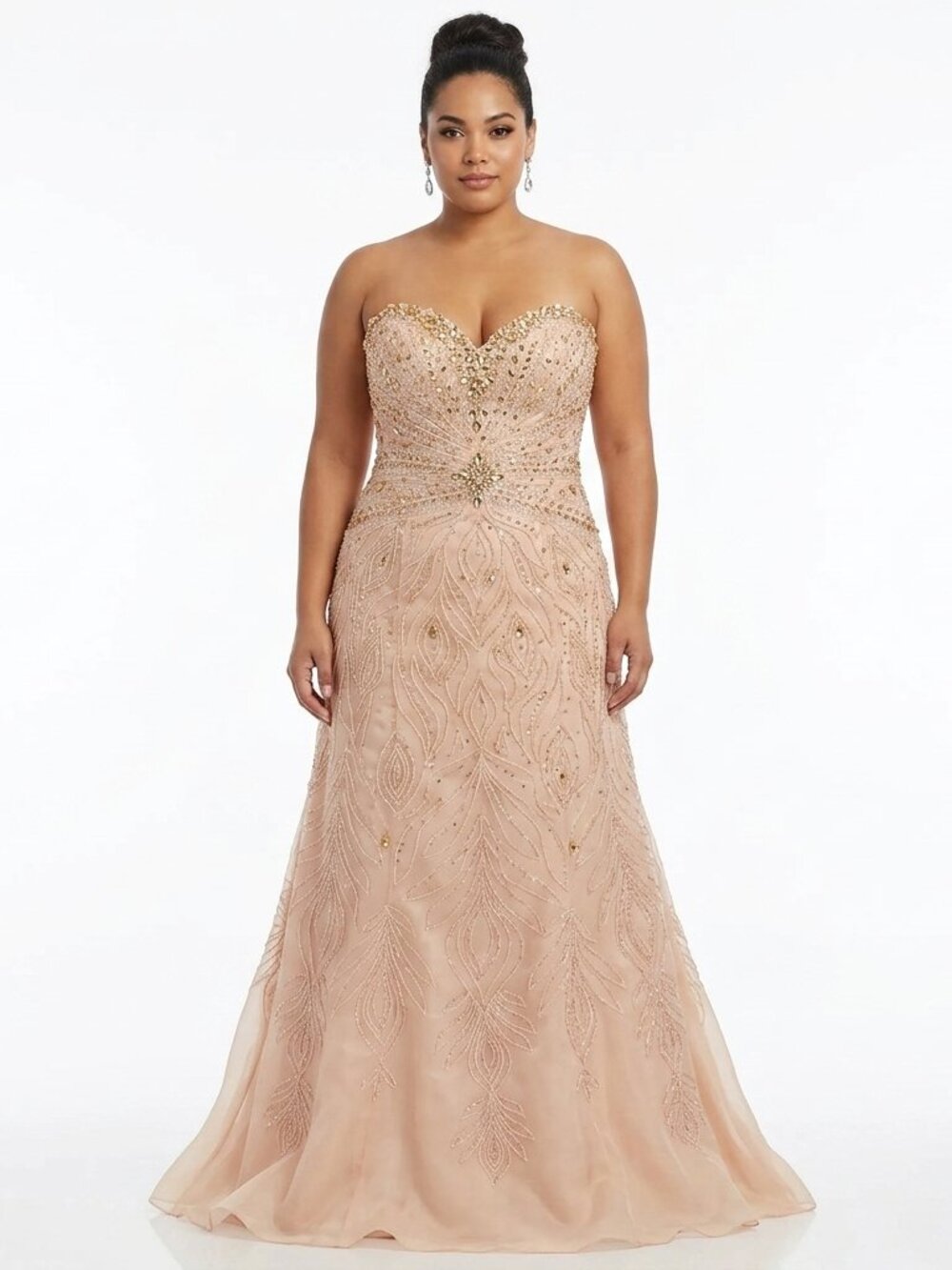 Ivonne D Mon Cheri Beaded "Peach" Strapless A Line Gown- Sz. 14